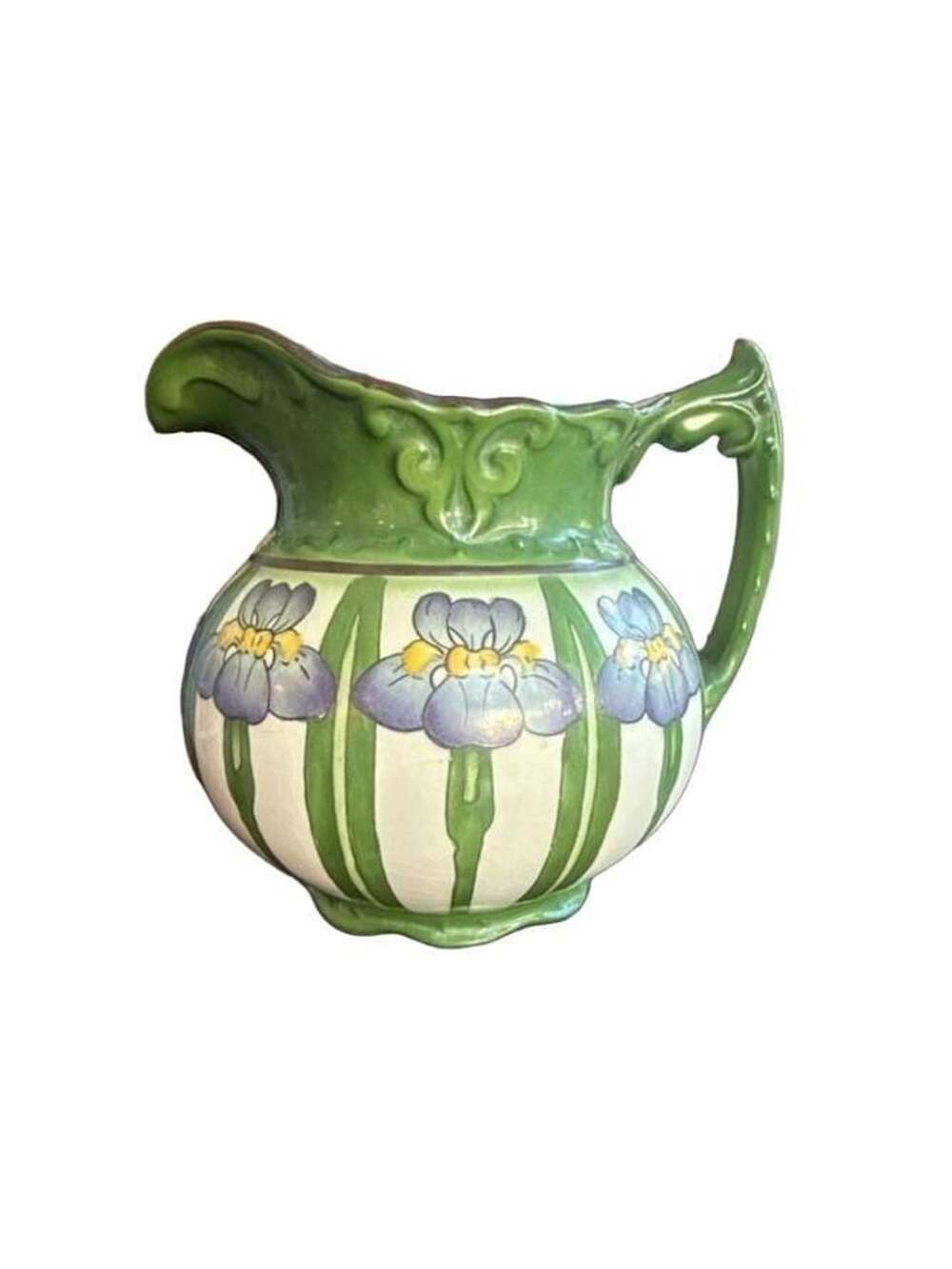 D.F. Haynes Baltimore Chesapeake Pottery Majolica Iris Pitcher-Gorgeous!